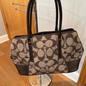 COACH 7721 Wool and Leather Large Brown Tote